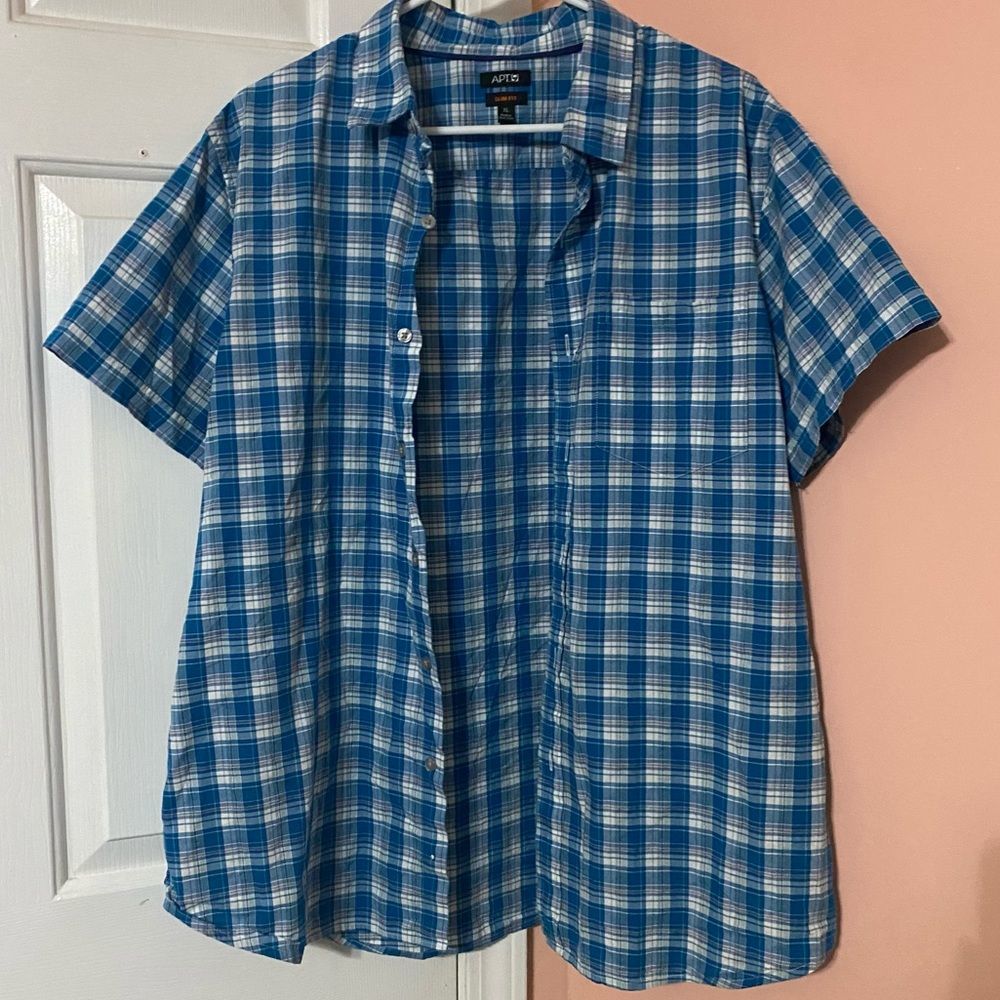 Blue Slim Fit XL Button Down Plaid